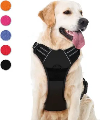 Produktbild von Hundegeschirr Einstellbare Anti Zug Geschirr Reflektierend Atmungsaktiv Geschirr Hunde Leichtes Brustgeschirr aus Nylon Oxford für Große Mittlere und Kleine Hunde, Schwarz, L für Mittlere Hunde (Brustumfang: 65-75cm)
