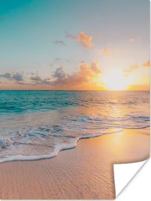 Produktbild von MuchoWow® Poster Sonnenuntergang - Strand - Meer - Sommer - Blau 90x120 cm - Wohnzimmer