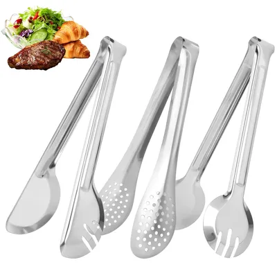 3er Set Servierzangen aus Edelstahl, 24 cm, für Buffet und Grill
