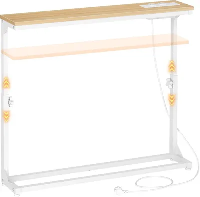 Obrázek produktu pro Malý konferenční stolek (šířka 15 cm) – Výška nastavitelná (63,5–83,5 cm) – Konferenční stolek s nabíjecí stanicí – Příruční stolek