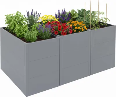 Immagine prodotto di set di 3 letti rialzati HWC-P64, letto rialzato in metallo per ortaggi/piantine fioriera in acciaio 77x150x100cm ~ grigio