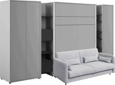 Produktbild von Schrankbett mit sofa Bed Concept 140x200 cm Lenart Led Beleuchtung Taschenfederkernmatratze Bett im Schrank Klapbett Grau/Grau