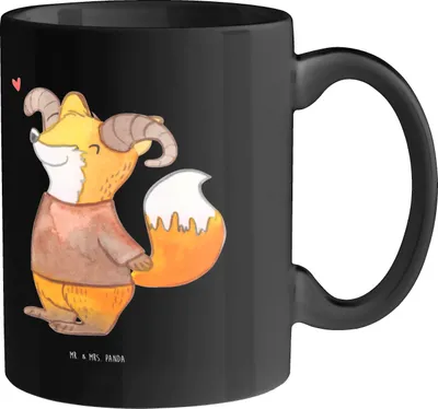 Produktbild von Mr. & Mrs. Panda Kaffeebecher Widder Feuer - Schwarz - Geschenk, Feuerzeichen, Geschenke Sternzeichen, Trinkbecher, Pott, Tierkreiszeichen, Becher, Tasse, Humor, Energie