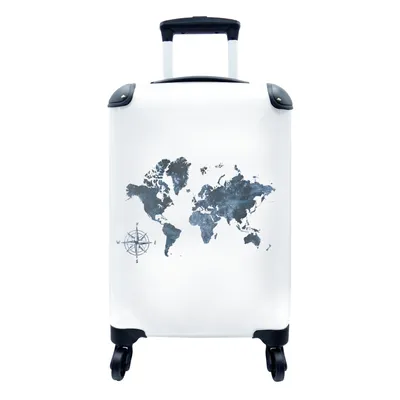 Produktbild von MuchoWow® Koffer Handgepäck Trolley Rollkoffer Kleine Reisekoffer mit 4 Rollen - Weltkarte - Blau - Weiß - Cabin Size < 55x40x23 cm & 55x40x20 cm - Fotokoffer - Kabinenkoffer - Boardgepäck - Reise-Box - Reisekoffer - Reisegepäck - Koffer mit Bild - Trolley für Kinder