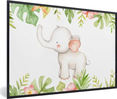 Produktbild von MuchoWow® MuchoWow® Gerahmtes Poster Elefant - Dschungel - Aquarellfarbe 30x20 cm - Poster mit zchwarzem Bilderrahmen - Kunstdruck - Bild-Poster
