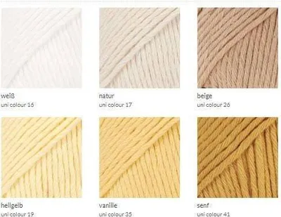 A collage of six different yarn colors, each with its name and color code below.