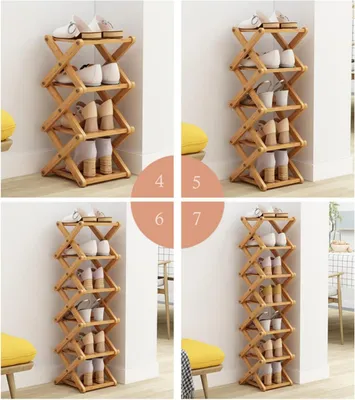 Produktbild von Faltbares Bamboe Schuhregal für Eingang, Schrank, Schlafzimmer, Flur - 6 Ebenen (Holzfarbe)