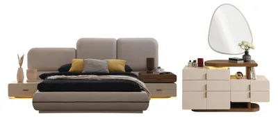 Produktbild von Schlafzimmer Set Vionella, beige MDF, Bett 256x230x112 cm, Kleiderschrank 300x63x220 cm