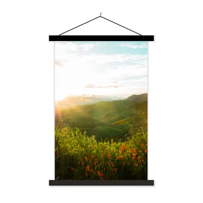 Produktbild von MuchoWow® Textilposter Hügel - Sonnenuntergang - Gras - Grün 120x180 cm mit schwarzem Rahmen - Fotos