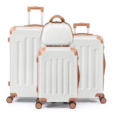 Produktbild von FCH Kofferset 4 teilig Hartschale, Trolley Handgepäck Aus ABS mit Beautycase, Hartschalenkoffer Set, Beige-Braun