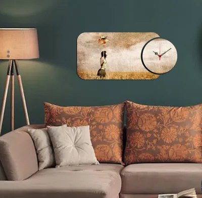 Produktbild von Opviq, YMS- HMA5168, Bunt, Wanduhren, 68 x 32 cm, 100% MDF (Dicke: 3 mm)