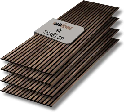Produktbild von Exeta Home Akustikpaneele I 4 Stück je 60 x 120 cm I Wandpaneele Holzpaneele Echtholz-Furnier für akustische Schallabsorption I Farbe: Walnuss Royal