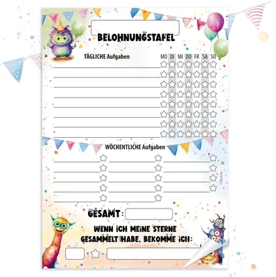 Produktbild von Belohnungstafel Kinder A4 Block Monster - Motiviert Kinder spielerisch | 25 Blatt Belohnungstafel Kinder ab 3 | Belohnungssystem Kinder für Mädchen und Jungen