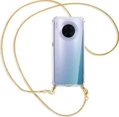 Produktbild von Handykette Backcover-Schutzhülle mit Band (Metall goldfarben) für Huawei Mate 30 Pro - goldfarbene Kette Snake