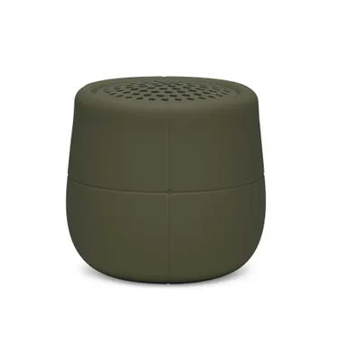 A studio shot of a green Bluetooth speaker.