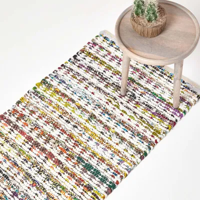 Obrázek produktu pro HOMESCAPES Barevný ručně tkaný bavlněný koberec Chindi, 66 x 200 cm