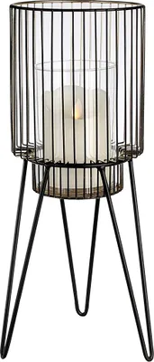 Produktbild von Casablanca Windlicht "Diversity" Metall / Glas . schwarz / goldfarben außen schwarz . innen goldfarben mit Metallfuß . schwarz mit Glaseinsatz für Kerzen, ... H= 38 cm Ø 14 cm 74980