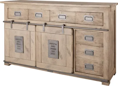 Image de MASSIVMOEBEL24 | Buffet 150x45 Manguier laqué blanchi RAILWAY #320