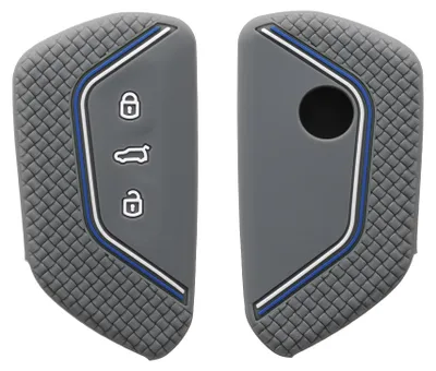 Produktbild von kwmobile Schlüsselhülle für VW Golf 8 3-Tasten Autoschlüssel Hülle - Autoschlüssel Schlüssel Hülle aus Silikon - Schlüsseletui in Grau Blau Weiß