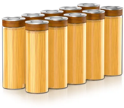 Productafbeelding van Arendo voorraadpotten, set van 10, elk 1700 ml, gemaakt van borosilicaatglas met een luchtdichte vacuüm-klikdeksel, roestvrijstalen deksel met siliconenafdichting. Transparante voorraadcontainers, 10 stuks