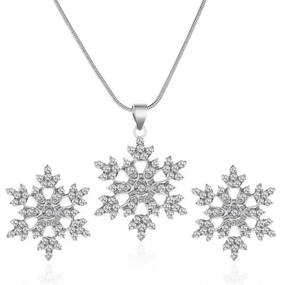 Immagine prodotto di Collana e orecchini a forma di fiocco di neve per donne e ragazze, set di gioielli di moda