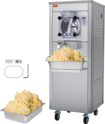 Produktbild von VEVOR Kommerzielle Eismaschine, 18 l/h Leistung, Einzelgeschmacksrichtung Harteismaschine mit Rädern, 6 L Edelstahlzylinder, LED-Panel, Automatische Vorkühlung mit Reinigung, für Restaurant-Snackbars
