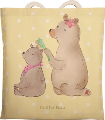 Produktbild von Mr. & Mrs. Panda Einkaufstasche Bär Kind - Gelb Pastell - Geschenk, Stofftragetasche, Alltagstasche, Mama, Muttertag, Beutel Tasche, Familie, Beuteltasche, Tote Bag