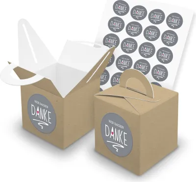 Produktbild von itenga SET 24x Würfelboxen mit Griff Braun (V43) + Motivsticker (M23)