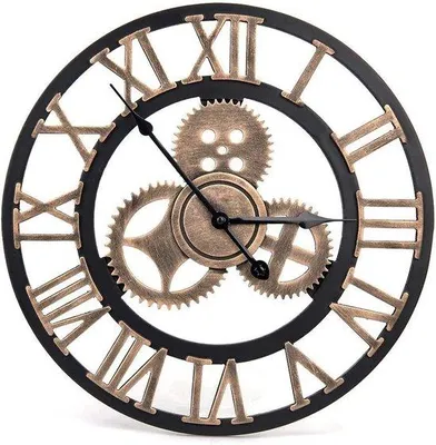 Produktbild von Unyqoos® Vintage Wanduhr 40 cm – handgefertigte Holz-Wanduhr kupferfarbig mit dekorativem Zahnrad, römischen & 3D-Ziffern, MDF-Zifferblatt, leises Quarzwerk, Aluminiumzeiger