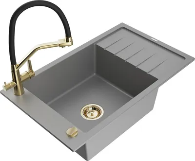 Produktbild von Mexen Elias 1 Becken-Granitspüle mit Abtropffläche und Mischbatterie Duo, Grau - 6511-71-671701-57-G