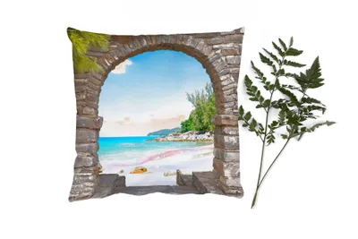 Produktbild von MuchoWow® Zierkissen Sofakissen Wohnzimmer Dekokissen 45x45 cm Transparent - Strand - Tropisch - Sommer - Schlafpolster - Polster für das Sofa