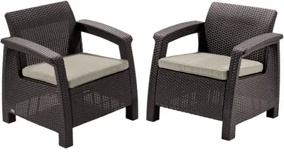 Image de Salon de jardin Corfu II DUO - 75 x 70 x 79cm - brun / beige