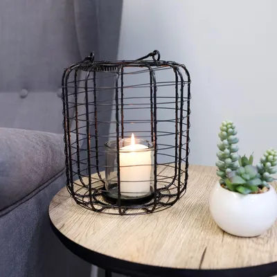 Image de Lanterne en métal noir avec insert en verre Porte-bougie Lanterne en verre Bougeoir