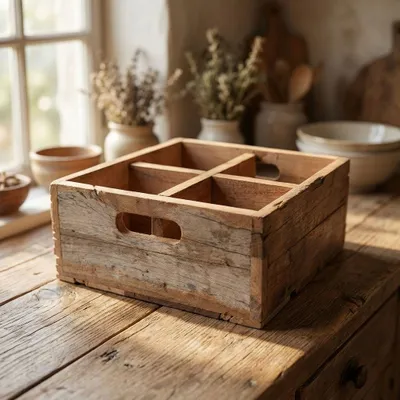 Produktbild von Hochwertige Holzkiste mit 4 Fächern aus Massivholz, natur, H.11 cm