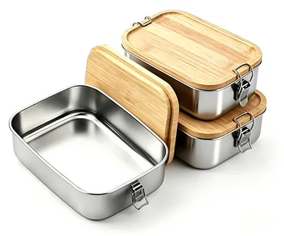 2er-Set Edelstahl-Lunchboxen 700 ml mit Bambusdeckel