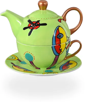 Produktbild von Tea for one Set "Vera" / Teeset / Teekanne 400ml, grasgrün, handbemaltes Porzellan