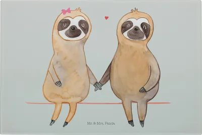 Produktbild von Mr. & Mrs. Panda Schneidebrett Glas Faultier Pärchen - Grau Pastell - Geschenk, Schneideplatte, Liebe, Schneidplatte, Schneidbrett, Aus, Beziehung