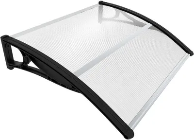 Immagine prodotto di VOUNOT® Tettoia per porta d'ingresso, 100 x 80 cm Tettoia trasparente a volta a padiglione, nera