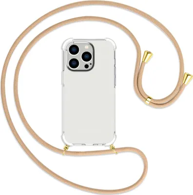 Produktbild von Handykette Backcover-Schutzhülle mit Band (Metall goldfarben) für Apple iPhone 14 Pro (6.1'') - beige