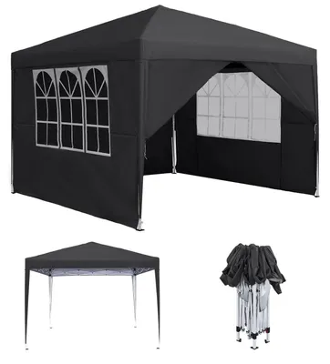 Produktbild von Faltpavillon 2.5x2.5m Wasserdicht Stabil mit 4 Seitenteilen und Fenstern Anthrazit
