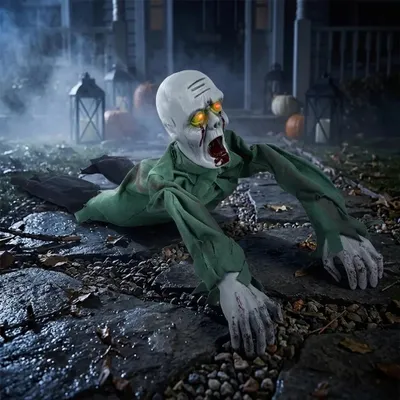 Imagen del producto de Animatrónico de Halloween con temática de zombi, de 106 cm de altura, con luces, sonido y movimiento