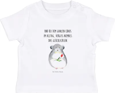 Produktbild von Mr. & Mrs. Panda  T-Shirt Chinchilla Blume 6. - 12. Monat - Weiß - Geschenk, Büro, Organic Baby, Kinder, Kleinkind Shirt, Chinchillas, Kummer, Chaos, Lustige Sprüche