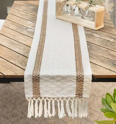 Produktbild von Tischläufer "Boho" beige, 30x140 cm, Tischband mit Fransen, Mitteldecke
