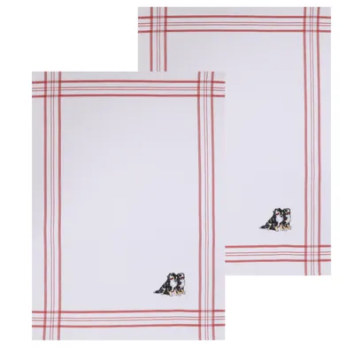 Produktbild von Betz 2 Stück Geschirrtücher Waffelpiqué rot bestickt Motiv Hunde Größe: 50 x 70 cm Küchenhandtuch Gläsertücher