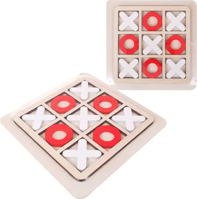 Obrázek produktu pro Vzdělávací dřevěná desková hra „Tic-Tac-Toe“ pro děti – dárek v bílo-červeném provedení
