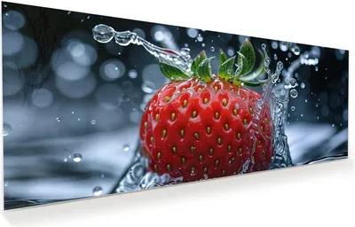 Produktbild von Glasbild 150x60cm in XXL für Wohnzimmer, Schlafzimmer Motiv Erdbeere Splash