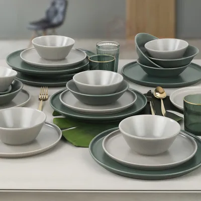Immagine prodotto di Hermia Concept, TY039124FX90A000000MAET000, Servizi da tavola, Set di stoviglie in Vetroceramica (24 pezzi), Verde, Gres ceramico, 15 x 15 x 5 cm