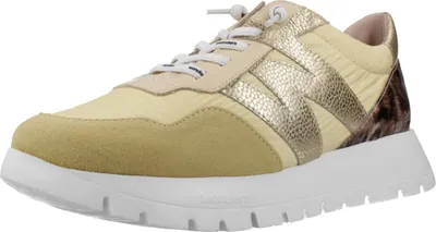 Produktbild von Damen Sneaker Gelb A24100 mit Leopardenmuster, Metallic-Schimmer und Materialmix