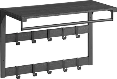 Zdjęcie produktu dla Wieszak na ubrania z półką i 10 haczykami – oszczędza miejsce – 30 x 65 x 42 cm