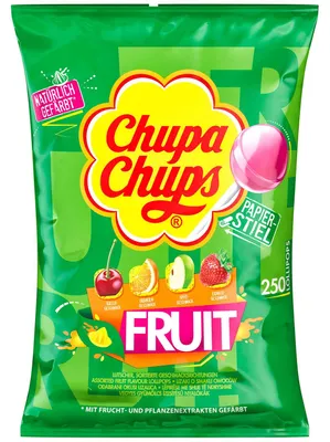 Immagine prodotto di Chupa Chups Lollipops Fruit, lecca-lecca alla frutta, mela, fragola, arancia, ciliegia, 250 pezzi, 3 kg